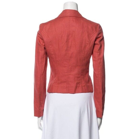 Valentino Roma Authentic Solid Red Orange Linen Lace Up Blazer Jacket 40 4 Small - Picture 3 of 9